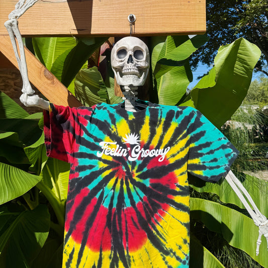 Feelin' Groovy White Font Tie-Dye T-Shirt